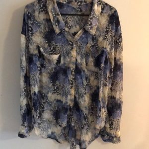 Free People Sheer Blue Combo Floral Button Down